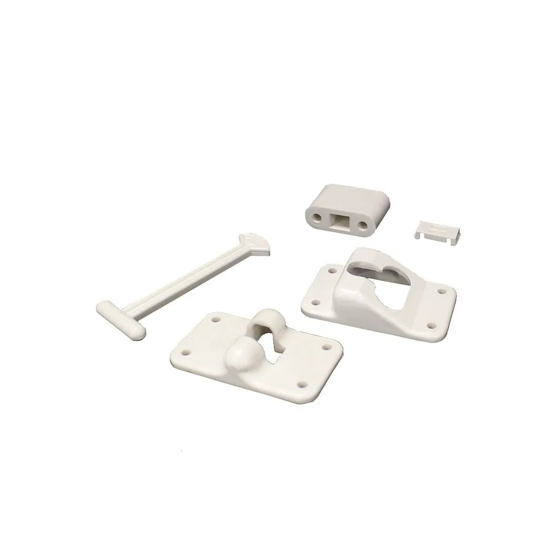 381409 – LIPPERT COMP Door Catch, For Holding RV Cabinet Doors Open T Style 4 Inch Polar White Composite With Bumper ...